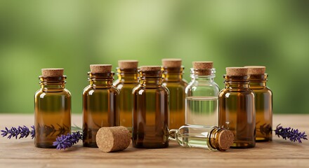Amber Bottles, Lavender & Cork: Serene Essential Oil Still Life