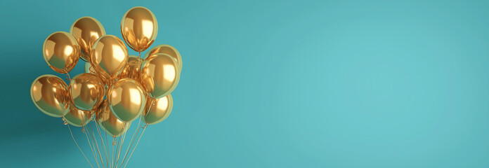 shiny gold  ballons on isolated on green l background