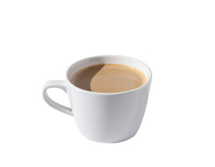 White mug filled with light brown coffee drink