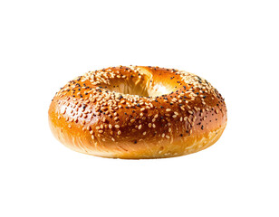 Single bagel, golden brown, topped with seeds