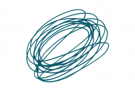 Turquoise cable forming overlapping circles on a transparent background, ideal for technology and communication projects