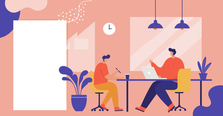 Two male colleagues collaborating in a modern office space, emphasizing teamwork, productivity, and a creative work environment. Ideal for business and technology themes.