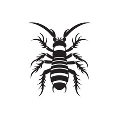 Black Color Earwig Silhouette Vector Illustration, Solid White Background.