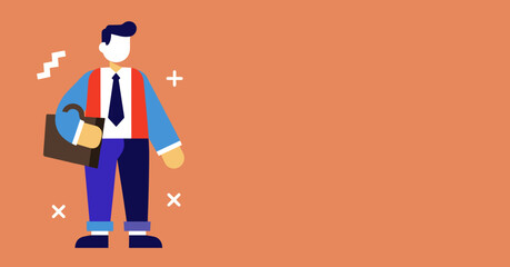 Professional businessman illustration with a briefcase, ideal for corporate, finance, or career-related content. Clean design on an orange background.