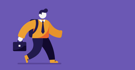 Modern illustration of a professional walking with a briefcase and backpack against a clean background, symbolizing commute, business journey, or education.
