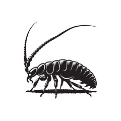 Black Color Earwig Silhouette Vector Illustration, Solid White Background.