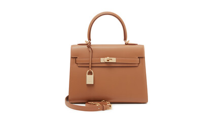 Elegant brown leather handbag isolated on white background, a luxury accessory