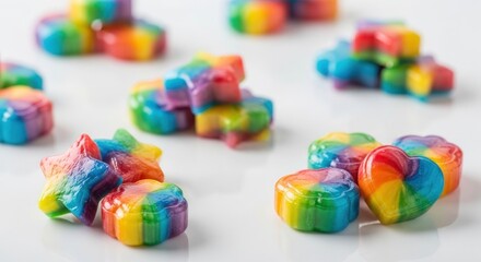 Rainbow Colored Gummy Candy Shaped as Hearts and Stars