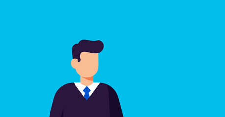 Flat design illustration of a professional man in a tie on a vibrant blue background, suitable for business and corporate themes.