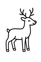 Obraz premium Happy cartoon deer standing with antlers in line art style on white background, perfect for children’s books, forest-themed graphics 