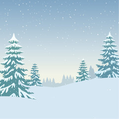 Snowy forest with snowdrifts and snow-covered spruce branches