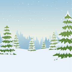 Obraz premium Snowy forest with snowdrifts and snow-covered spruce branches
