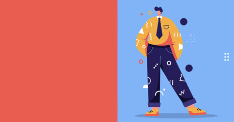 Confident male professional illustration with abstract elements, ideal for business, marketing, or creative concept designs. Modern flat art for corporate branding.