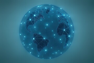 Abstract visualization of a global communication and data network on a digital Earth.