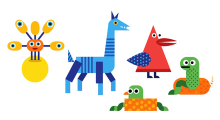 Obraz premium Whimsical Geometric Animals Collection Fun Playful Characters.