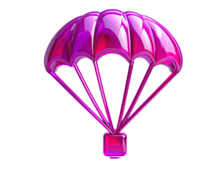Glossy magenta parachute icon with a square object attached