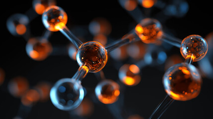  molecular structure with glowing atoms interconnected by luminous bonds, symbolizing science and innovation