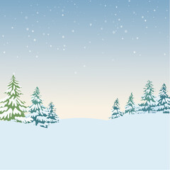 Snowy forest with snowdrifts and snow-covered spruce branches