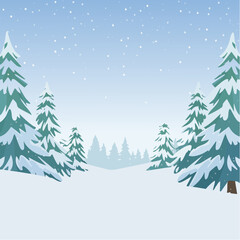Snowy forest with snowdrifts and snow-covered spruce branches