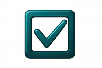 Teal check mark in rounded square symbolizing confirmation, approval, or completion on a transparent background, ideal for digital interfaces and presentations