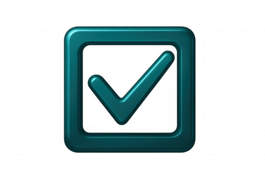 Teal check mark in rounded square symbolizing confirmation, approval, or completion on a transparent background, ideal for digital interfaces and presentations - Powered by Adobe