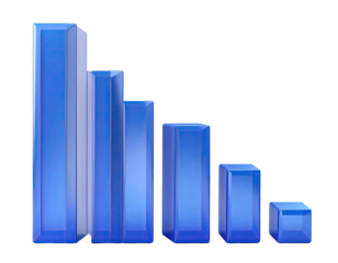 Descending blue bar graph, 3D effect