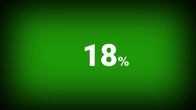 Abstract 18 percent number animation on a green background. Fifteen percent discount with looping around it. 4k