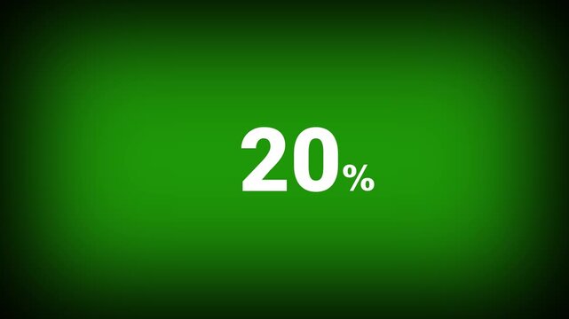 Abstract 20 percent number animation on a green background. Fifteen percent discount with looping around it. 4k