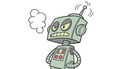 Grumpy Retro Robot with Thought Bubble Vintage Style Illustration