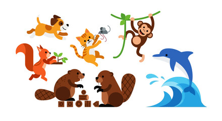 Fototapeta premium Adorable Animals Playing Together.