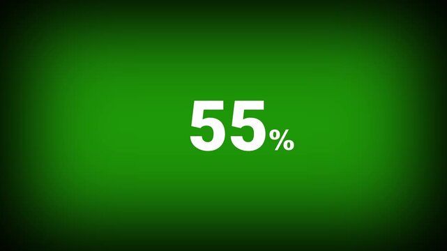 Abstract 55 percent number animation on a green background. Fifteen percent discount with looping around it. 4k