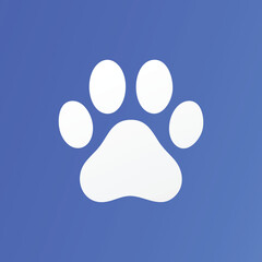Cat paw print. Pet footprint symbol on blue background