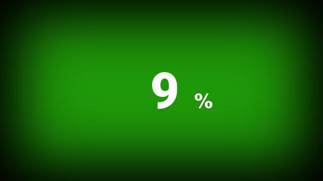 Abstract 9 percent number animation on a green background. Fifteen percent discount with looping around it. 4k