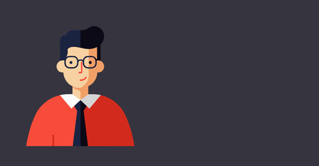 A friendly, intelligent animated man in glasses and a tie, ready for business or educational concepts. Perfect for web design and presentations.
