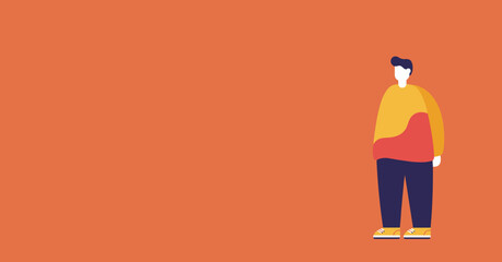 A flat vector illustration of a man standing against an orange background, showcasing a modern, minimalist design suitable for web and print applications.