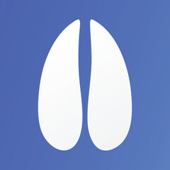 Deer hoof print. Wild animal footprint symbol with split hoof shape on blue background 