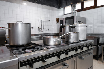 Modern comercial kitchen in a restaurant. High quality photo