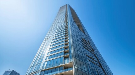 Tall modern skyscraper against a blue sky