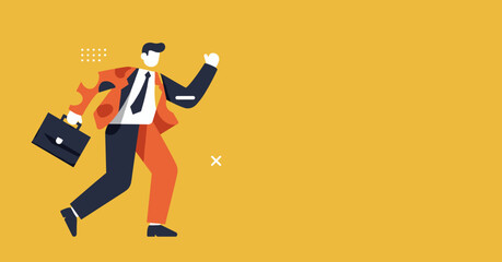 Dynamic businessman illustration moving forward with briefcase, symbolizing progress, ambition, and a fast-paced corporate lifestyle. Ideal for business, finance, and career concepts.