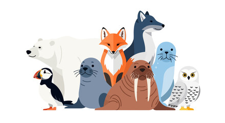 Naklejka premium Arctic Animals Group Wildlife Scene.