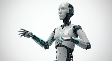 Fototapeta premium Advanced Artificial Intelligence A Humanoid Robot with Sleek Design and Blue Accents