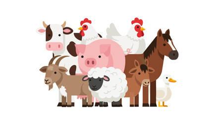 Farm Animals Collection Cute Cartoon Style.