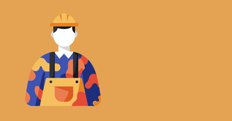 Flat design illustration of a worker in a hard hat and overalls, symbolizing construction, craft, or skilled labor. Ideal for work-related, business, or service concepts.