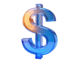 3D dollar sign, gradient blue/orange