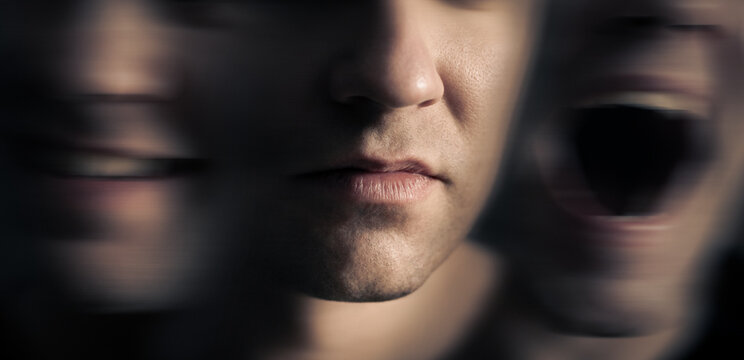 Bipolar disorder, schizophrenia or borderline personality. PTSD, ADHD, trauma or anxiety of a man. Mood change, sad to happy. Mental health imbalance or instability. Mania or psychosis.
