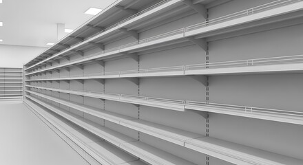 Obraz premium Empty Supermarket Shelves, Retail Space.