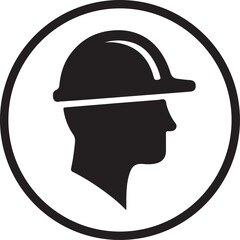 A vector illustration of a person's head in profile, wearing a military helmet, designed as a black silhouette