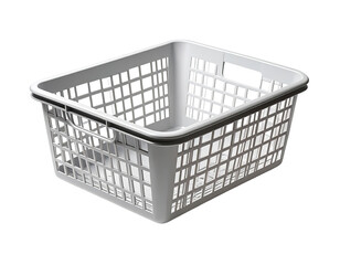 Light gray plastic laundry basket with handles