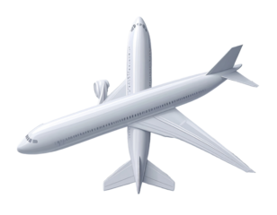 Overhead view of a light gray airplane