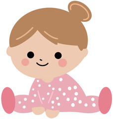 Cute Baby Girl Illustration in Pink Polka Dot Pajamas Sitting with Smile for Nursery, Kids Design, and Childcare Concept
